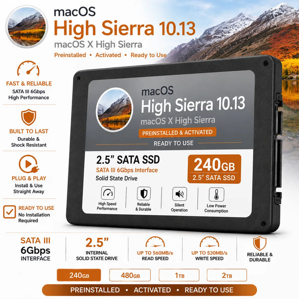 Dysk SSD Apple Mac OS X High Sierra 240 GB, 480 GB, 1 TB, gotowy do pracy