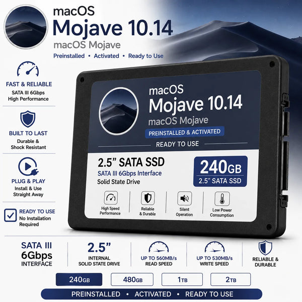 Disque SSD préinstallé avec MacOS Mojave | 240 Go | 480 Go | 1 To | 2 To