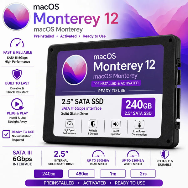 Dysk SSD Apple Mac OS X Monterey z preinstalowanym systemem operacyjnym 240 GB, 480 GB i 1 TB, gotowy do uruchomienia
