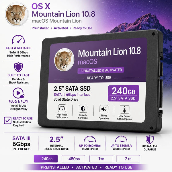 Disque SSD préinstallé avec MacOS Mountain Lion | 240 Go | 480 Go | 1 To | 2 To