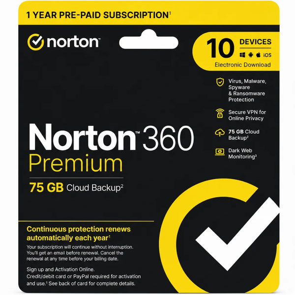 Norton 360 Premium 75gb 1 Year 10 Devices