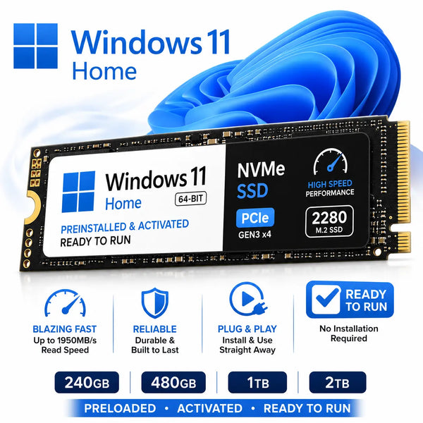 Vorinstalliertes M.2-SSD-Laufwerk 240 GB 480 GB 1 TB mit Microsoft Windows 11 Professional, sofort einsatzbereit