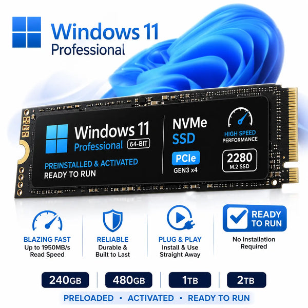 Preinstalowany dysk SSD M.2 o pojemności 240 GB, 480 GB i 1 TB z systemem Microsoft Windows 11 Home gotowy do uruchomienia