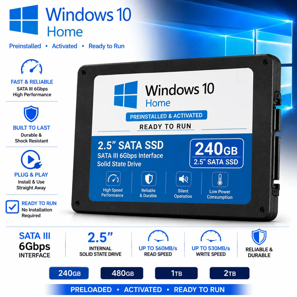 Preloaded SSD Drive with Windows 10 Home Ready to Run – Software Kent