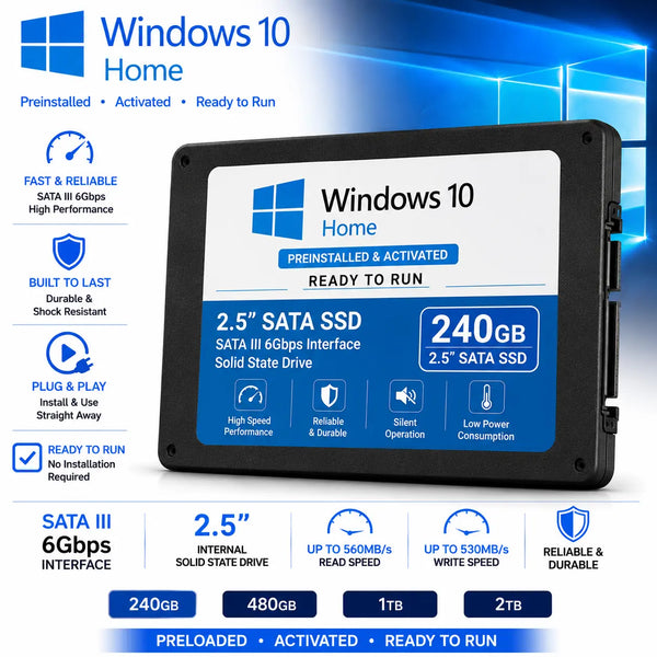 Vorinstalliertes SSD-Laufwerk 240 GB 480 GB 1 TB mit Microsoft Windows 10 Home, sofort einsatzbereit