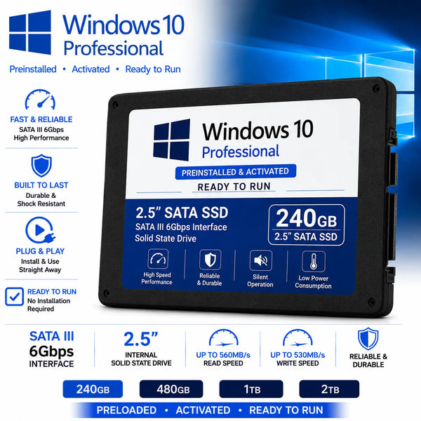 Preinstalowany dysk SSD 240 GB 480 GB 1 TB z systemem Microsoft Windows 10 Professional gotowy do uruchomienia