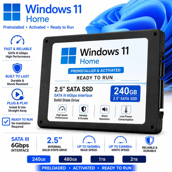 Vorinstalliertes SSD-Laufwerk 240 GB 480 GB 1 TB mit Microsoft Windows 11 Home, betriebsbereit