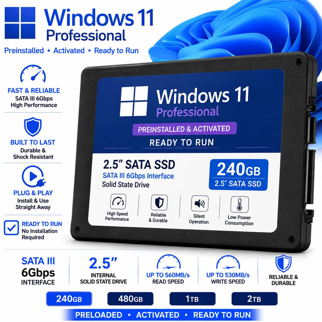 Preinstalled SSD Drive with Windows 11 Professional Ready to Run