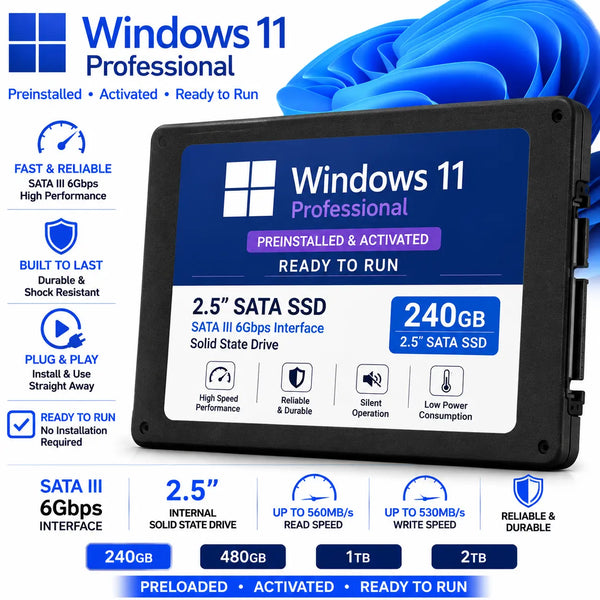 Preinstalowany dysk SSD 240 GB 480 GB 1 TB z systemem Microsoft Windows 11 Professional gotowy do uruchomienia